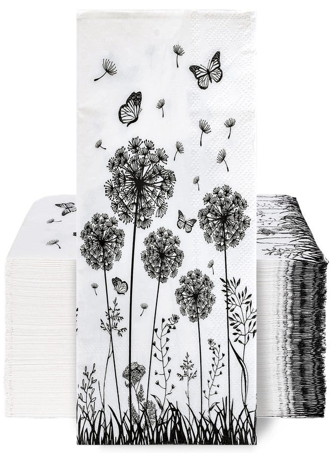 Whaline 100 Pack Dandelion Guest Napkins 2 Ply Black White Disposable Paper Napkins Floral Butterfly Paper Hand Towels for Wedding Baby Shower Party Supplies Kitchen Bathroom Table Decor - Image 1